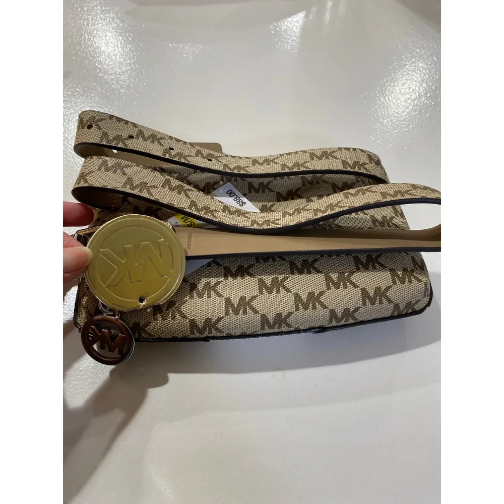 Michael Kors Brown Monogram White Panel Adjustable Belt Bag Fanny Pack S/M NEW